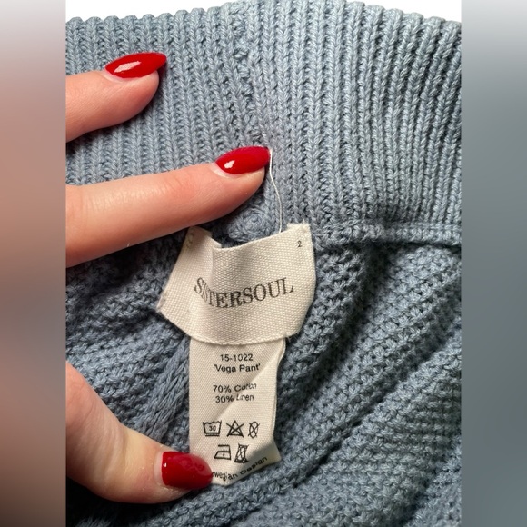 Sister Soul Blue Cotton Linen Blend Knit Vega Lounge Pants Size 2 - Picture 5 of 6